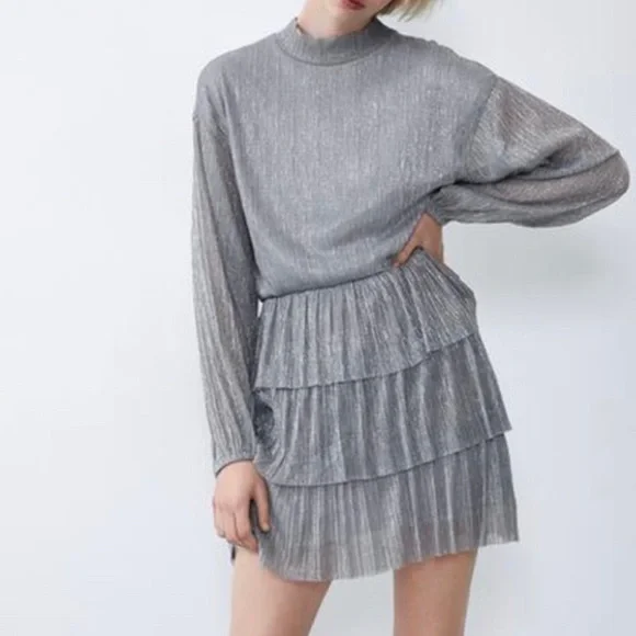zara silver ruffle dress Zara silver ruffle dress